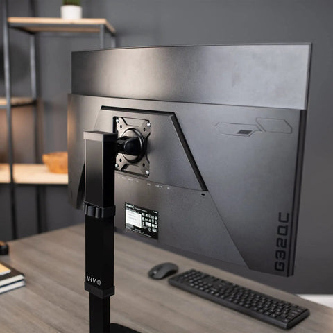 Durable Heavy Duty Freestanding Monitor Mount Desk Stand Rock Solid Height Adjustable Arm For 17 To 32 Inch Screens back view with VESA mount