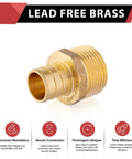 Pack Of 4 Pex 3/4 Inch To 3/4 Inch Male NPT Brass Crimp Fittings Adapter For Pex Tubing, shown in lead-free brass with features.