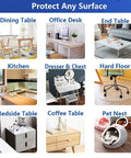 Grid of different surfaces showing uses for Clear 14x24 Inch Desk Blotter Mat Transparent PVC Table Protector Pad For Small Offices.