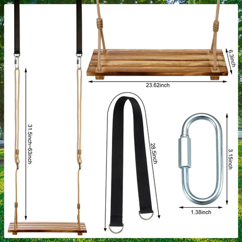 Two Pack Wood Swing Seats Carbonized Hanging Tree Swing Set With Adjustable Rope For Indoor Outdoor Use Waterproof