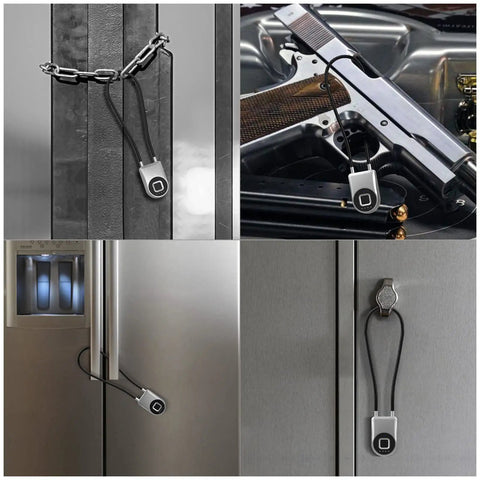 Fingerprint Cable Lock 6 Inch Long With Bluetooth App Unlock No Key Needed Biometric Keyless Padlock For outdoor gates, fences, fridges, and doors.