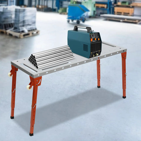 Heavy Duty Portable Welding Table With Folding Legs And Carry Handle Height Adjustable Steel Work Bench Holds 1000 Lbs, 46x18 inches.