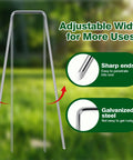 Beefy 6 Inch Landscape Staples 11-Gauge Galvanized U Shaped Yard Pins with sharp ends for securing weed barrier fabric.