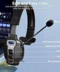 Trucker Bluetooth Headset With AI Noise Cancellation Microphone 65 Hours Talk Time Mute Button connected to laptop
