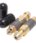 Professional Grade Speed Bleeder Valve 8 Mm X 1.0 Thread Direct Fit For Performance Brakes, two valves with black plastic caps.