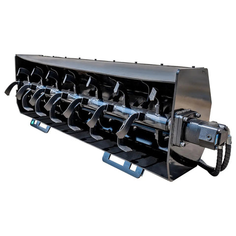 Front view of 70 Inch Hydraulic Rotary Tiller Attachment For Skid Steer Loaders Heavy Duty Soil Cultivator With 6 Inch Tilling Depth
