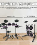 Electronic Drum Set For Beginners With Quiet Mesh Pads And Bluetooth, 20 Piece Kit, 350 Sounds, dual pedals, purple finish