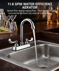 Phivan 4" Deck Mount Brass Kitchen Sink Faucet, 3-1/2" Gooseneck Spout with water flow in a stainless steel sink.
