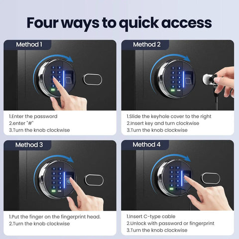 Smart Biometric Safe With Fingerprint Lock, Silent Mode, Backlit Keypad And LED Light, Compact Home Safe For Quick Access Methods