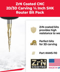 Pro Grade Up Cut Spiral CNC Router Bit Set ZrN Coated Heavy Duty End Mill Tools for 2D 3D carving 1/4 shank router bits.