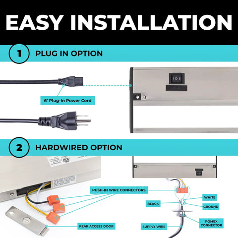 LED Under Cabinet Lighting 18 Inch Satin Finish With 3 CCT 2700K 3000K 4000K Dimmable Linkable Undercabinet Lights For Kitchen Plug In Or Hardwired Easy Install Undercounter Fixture