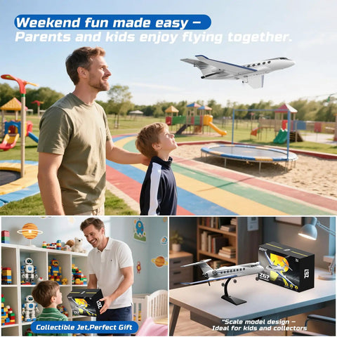 Family enjoys flying Private Jet Style RC Plane With 3CH Remote 6 Axis Gyro Ready To Fly EPP Foam Toy at a park.