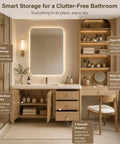 Modern 66 Inch Freestanding Bathroom Vanity Single Sink With Dedicated Makeup Station Heavy Duty Solid Wood Construction Massive Storage Organizers featuring spacious countertop and open shelves.