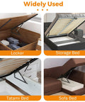 Four images showing Heavy Duty Steel Bed Lift Mechanism For Storage Beds Supports 176 To 264 Lbs in various furniture types.