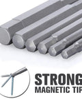 Close-up of Twenty Piece Hex Bit Set With Magnetic S2 Steel Drill Bits For SAE And Metric Allen Wrenches demonstrating magnetic tip.