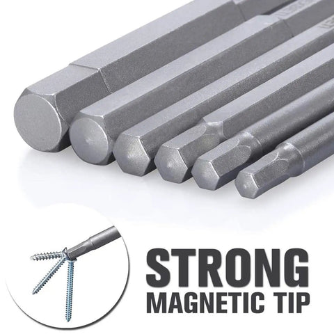 Close-up of Twenty Piece Hex Bit Set With Magnetic S2 Steel Drill Bits For SAE And Metric Allen Wrenches demonstrating magnetic tip.