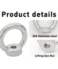 10 Pack Badass M6 Stainless Steel Lifting Eye Nuts, Marine Grade Heavy Duty Ring Shape Female Thread Fasteners showing details and threaded opening.