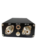 Back view of ATU 100 EXT Automatic Antenna Tuner 1.8 to 50 MHz Plug And Play With 3.2 Firmware showing ANT, RF IN ports