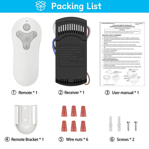 Remote Ceiling Fan Control Kit With 3 Speed Settings And Separate Light Dimmer, Plug And Play Replacement components