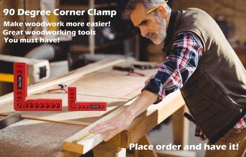 Man using a 90 degree corner clamp on a woodworking project, showing Set Of 8 90 Degree Corner Clamps For Woodworking in use.