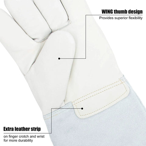 Heavy Duty Insulated Gloves For Dry Ice And Liquid Nitrogen Handling, 14 Inch, wing thumb, extra leather strip detail