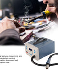 1200W Hot Air Rework Station With 3 Memory Channels for PCB Soldering, shown in use with adjustable air volume and brushless fan.