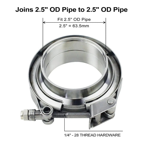 2.5 Inch V Band Exhaust Clamp Set With 304 Stainless Steel Quick Release Flanges For 2.5 Inch OD Piping visible in image