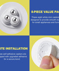 Eight Piece Self Adhesive Caster Wheels 360 Degree Swivel Mini Rollers For Kitchen Countertops Small Appliances White installed.