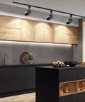 Modern kitchen with Six Pack 20W Dimmable LED Track Lighting Heads H Type, 36 Degree Beam, 2000 Lumen Output, black fixtures