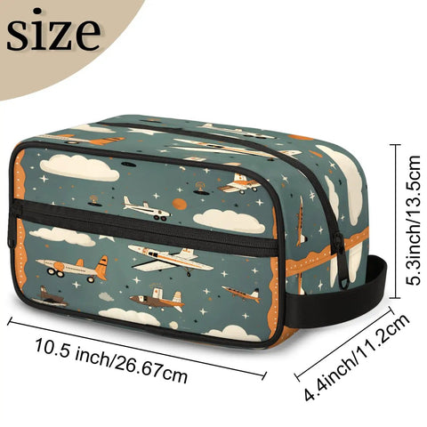 Must Have Airplane Cosmetic Bag For Women with cartoon aircraft design, size 10.5 x 4.4 x 5.3 in, waterproof travel toiletry kit