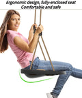 Adult using Heavy Duty Swing Seat For Adults And Kids With Weatherproof Ropes, Height Adjustable Tree Swing Accessory For Backyard Patio Garden Playground, Built To Last Up To 500 Lbs, Black.