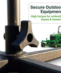 Five Sixteenth By Eighteen Three Prong Wing Nut Knob Black Plastic on outdoor equipment with a green mower in background