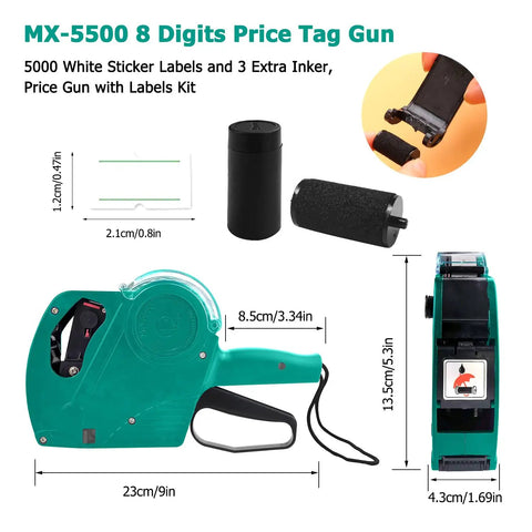 Heavy-Duty Labeling Gun Kit With 5000 Stickers And 3 Ink Cartridges For Retail Grocery And Office Use, Pro-Grade Price Tagger