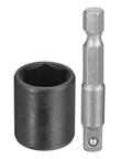 Harfington Cr-V Shallow Impact 15mm Socket With Adapter For Hex Bolts And Nuts Heavy Duty Tool Kit Includes Long 2 Inch Extension Shaft For Car Repair Jobs And DIY Mechanics, black 15mm socket and silver adapter