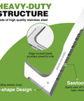 Close-up of Crack Weeder 12 Inch Stainless Steel Crevice Tool With Soft Grip Handle L Shaped Sidewalk Weed Puller Spatula