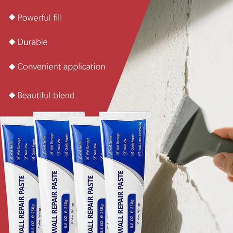 DIY Drywall Patch Kit For Quick Wall Hole Fix With Spackle And Spatula, Easy Plaster Repair shown in use on wall crack
