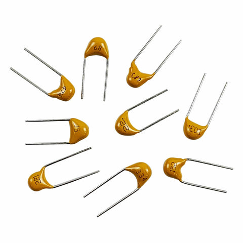 Various capacitors from Starter Pack Ceramic Capacitor Kit With 30 Values And 600 Pieces For DIY Electronics, MLCC Multilayer Monolithic.