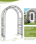 Diagram of 7Ft Heavy Duty Metal Garden Arch Arbor For Weddings And Outdoor Decor Rugged Black Arbor Archway With dimensions