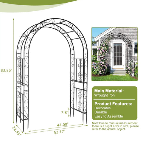 Diagram of 7Ft Heavy Duty Metal Garden Arch Arbor For Weddings And Outdoor Decor Rugged Black Arbor Archway With dimensions