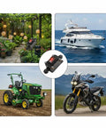 Waterproof 12V Inline DPST Outdoor Toggle Switch For 12 Or 24V DC On Off With Red LED Rocker Button IP65 Marine Grade Built Tough As Nails For Harsh Weather Wet Environments And DIY Projects mounted on boat, tractor, motorcycle and garden use