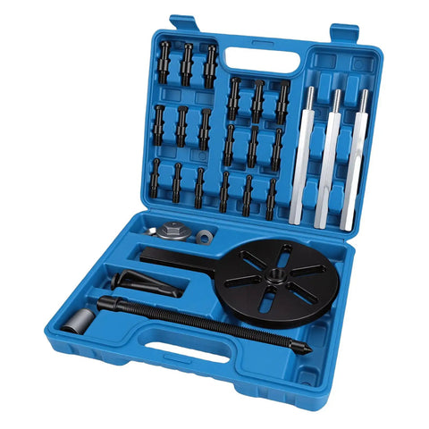 Rock Solid Steel Bearing Puller Set For Auto Wheel Hub Repair With Pro Extractor Tool 33 Piece Kit Works With DL1 DL6 Collets Fits 6005 To 6310 Bearings Internal Removal in blue case