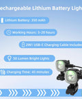 Rechargeable Headlights For Shoe Charms And Light Attachments Bright LED Flashlight features with USB-C charger and 50 lumen lights