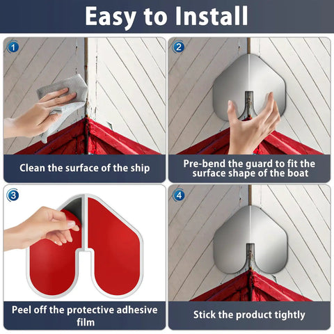 Heavy Duty 2 Piece Stainless Steel Boat Bow Guard With Strong Adhesive Rust Proof Keel Protector installation steps on boat.