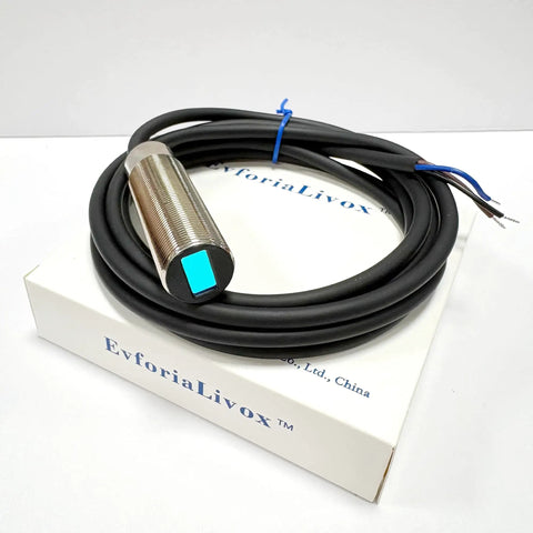 Ultra Compact Laser Photoelectric Sensor Switch M18 PNP No-Brainer 12-24V DC 3 Wire 1-50cm Detection 1ms Fast Response Tiny 2mm Laser Spot Normally Open Laser Beam Sensor NKF-JM18050 Precision Object Detector, threaded body with cable