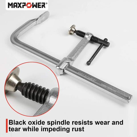 Heavy Duty F Clamp Set 12 Inch Jaw Opening And Four And Three Quarters Inch Throat Depth Pack Of Two with black oxide spindle