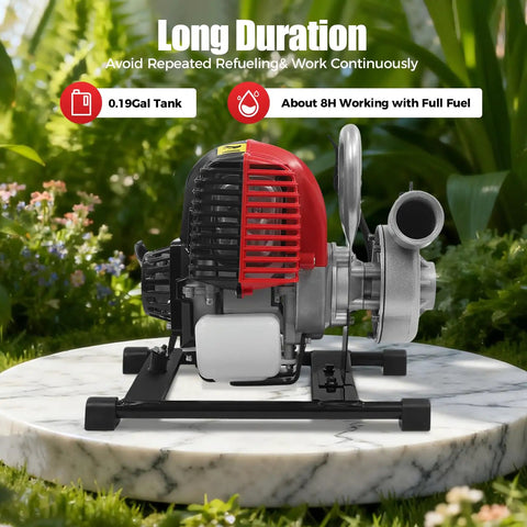 High Flow Gas Water Pump For Garden And Farm 1.6HP 4 Stroke Trash Pump 66 GPM 92 Ft Lift 23 Ft Suction outdoor setup