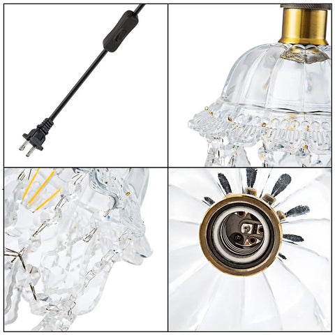 Vintage Plug In Pendant Light With Crystal Shade And 15 Ft Black Cord On Off Dimmer Switch Mini Chandelier For Kitchen Island Dining Room And Bedroom Lit