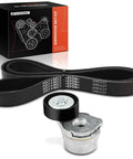 Ford F-150 2014 2023 5.0L Serpentine Belt Drive Kit with belt and tensioner displayed with the packaging box