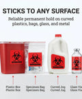Straight Up Reliable 2X2 Biohazard Stickers 250 Pack No Sweat Coated Paper Warning Labels And Universal Safety Decals For Lab Hospital Or Industrial Site To Keep Your Crew Safe And Sorted on plastic box, specimen bag, curved jug, glass vial.