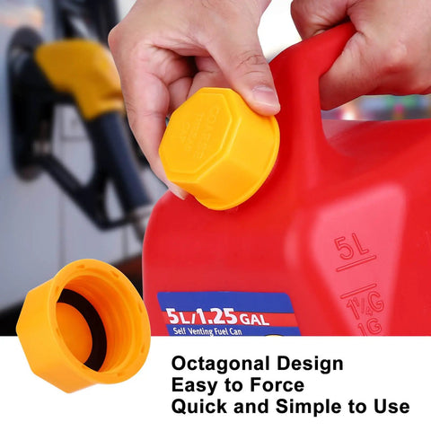 Person installing Six Pack 5 Gallon Gas Can Caps, Universal Coarse Thread Replacement Lids For Gasoline, Durable HDPE